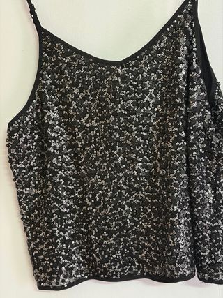 Top tirantes lentejuelas negro y plata