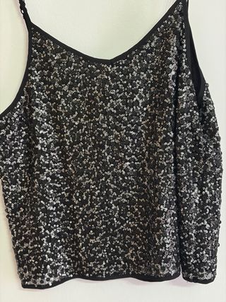 Top tirantes lentejuelas negro y plata