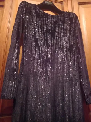 Vestido fiesta negro y plateado