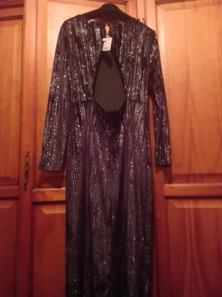 Vestido fiesta negro y plateado