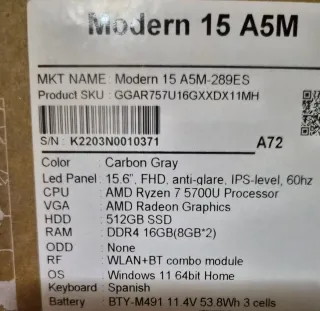 MSI Modern 15 A5M Portátil