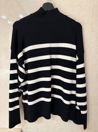 Jersey Zara Rayas Negras Blancas Cuello Alto