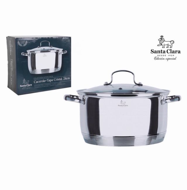 Cacerola Acero Inox 24cm + Tapa Cristal