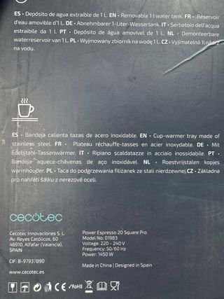 Cafetera Cecotec Power Espresso 20 Square