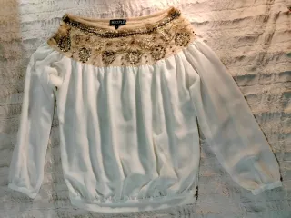 Camisa Cuplé blanca mujer pedrería