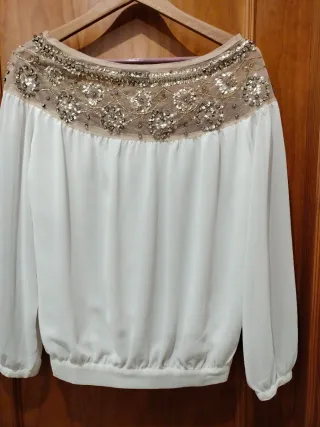 Camisa Cuplé blanca mujer pedrería