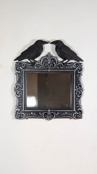 Espelho Gótico Corvos Preto e Prata