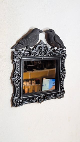 Espelho Gótico Corvos Preto e Prata