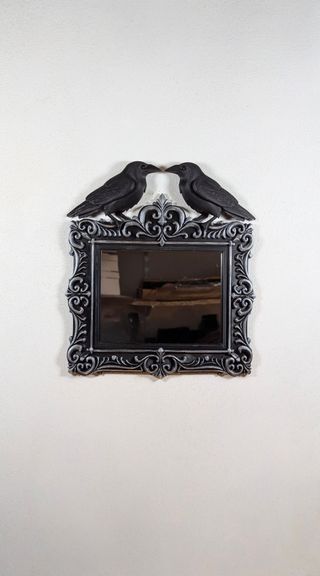 Espelho Gótico Corvos Preto e Prata