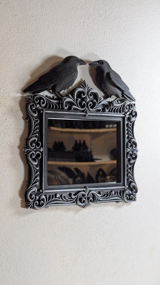 Espelho Gótico Corvos Preto e Prata