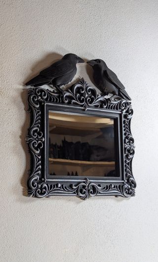 Espelho Gótico Corvos Preto e Prata