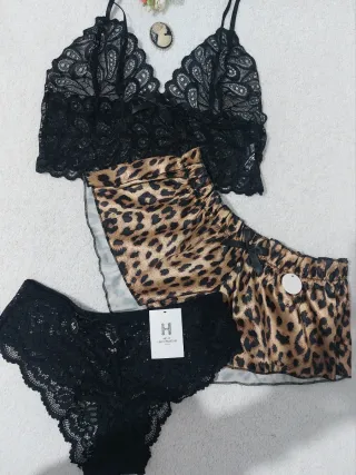 Set Lencería Leopardo Tres Piezas M