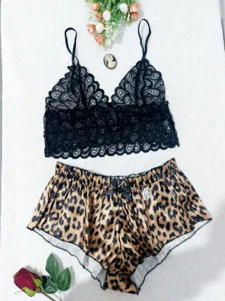 Set Lencería Leopardo Tres Piezas M