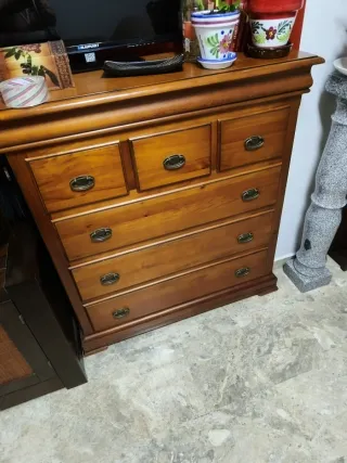 Cómoda, 2 mesitas de noche madera 2 cabeceros forj