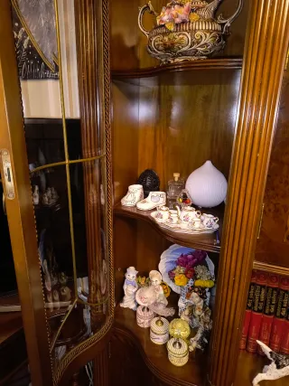 Armario de salón de madera y cristal.