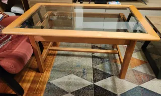 Mesa de centro elevable madera y cristal