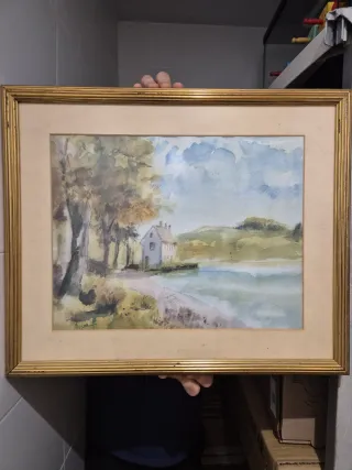 2 Quadri ad acquerello con cornice in legno e vetro