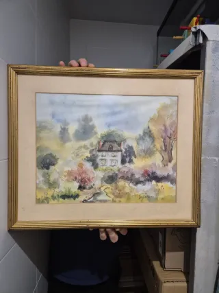 2 Quadri ad acquerello con cornice in legno e vetro