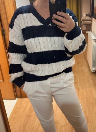 Camisola Gola em V Listrada
