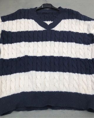 Camisola Gola em V Listrada