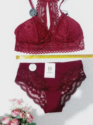 Conjunto Lencería Encaje Burdeos Talla M