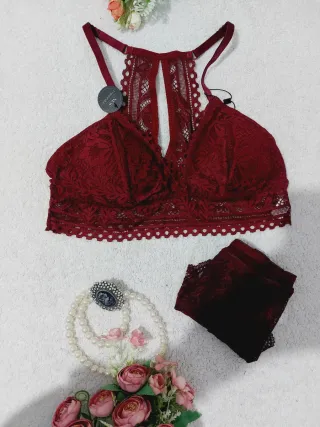 Conjunto Lencería Encaje Burdeos Talla M