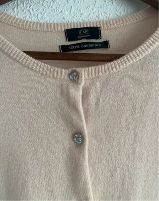 Cárdigan rosa botones joya,cachemira 100%