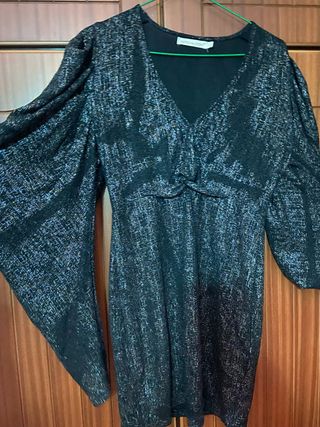 Vestido fiesta negro  dorado y plateado