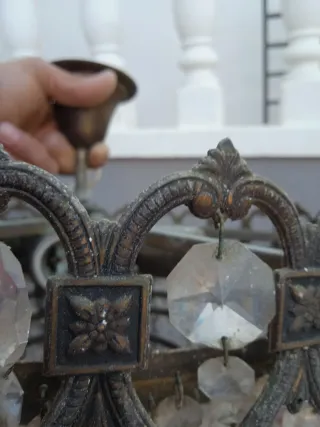 Lámpara bronce y cristal roca 40cm