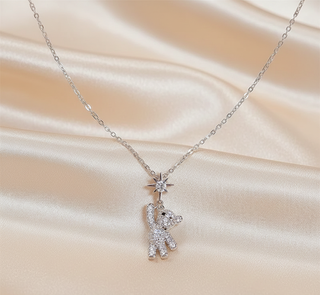 Collar plateado oso y estrella