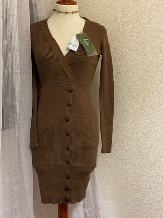 Vestido Guess punto marrón botones