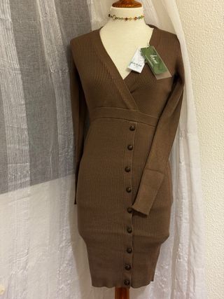 Vestido Guess punto marrón botones
