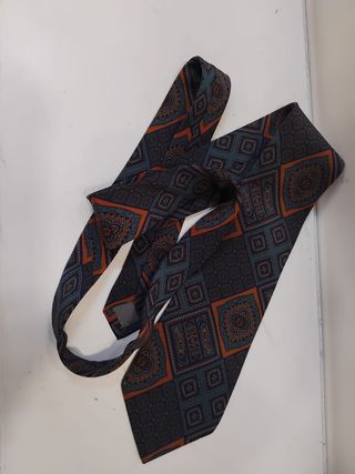 Corbata Seda Vintage Loewe Azul Naranja