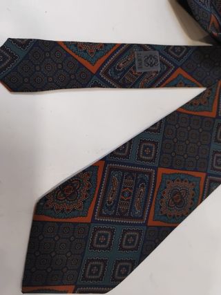 Corbata Seda Vintage Loewe Azul Naranja