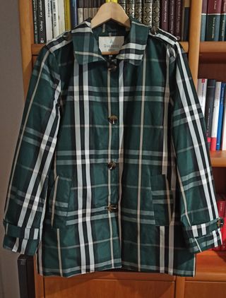 Gabardina mujer cuadros verdes talla 44