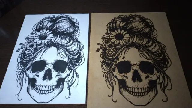 Pirografía Calavera con Barba 30x40