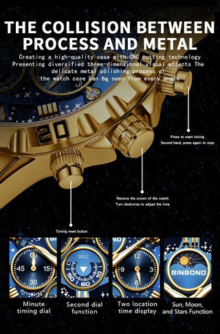 Reloj BINBOND Hombre Azul y Dorado