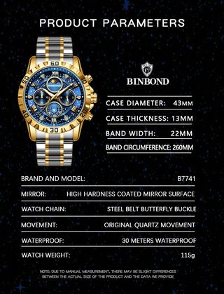 Reloj BINBOND Hombre Azul y Dorado