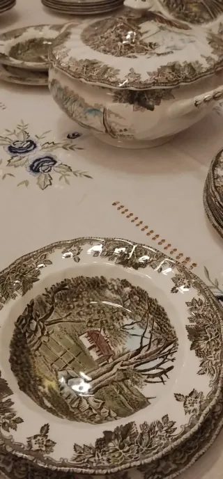 Vajilla de porcelana con diseño campestre