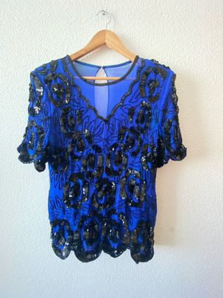Blusa fiesta lentejuelas azul y negro