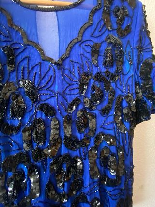 Blusa fiesta lentejuelas azul y negro