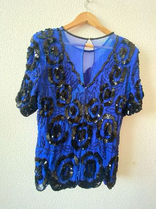 Blusa fiesta lentejuelas azul y negro