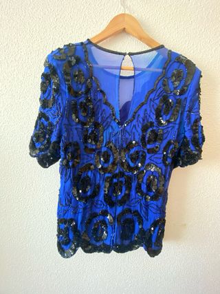 Blusa fiesta lentejuelas azul y negro