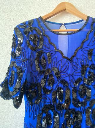 Blusa fiesta lentejuelas azul y negro