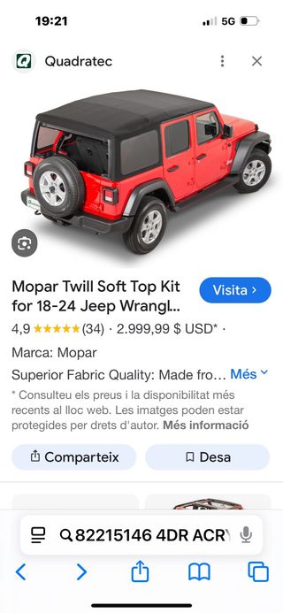 Capota Jeep Mopar sin estrenar