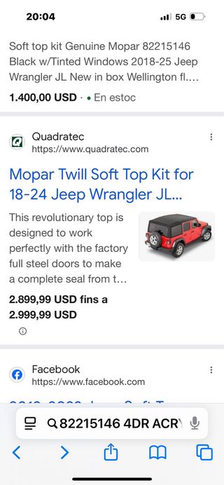 Capota Jeep Mopar sin estrenar