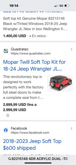 Capota Jeep Mopar sin estrenar