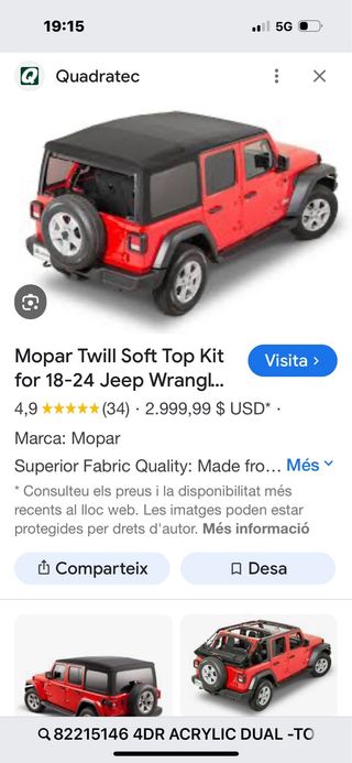 Capota Jeep Mopar sin estrenar