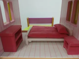 Casita de muñecas de madera rosa