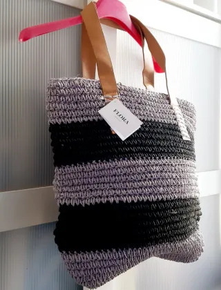 Bolsa de ráfia FLORA às riscas